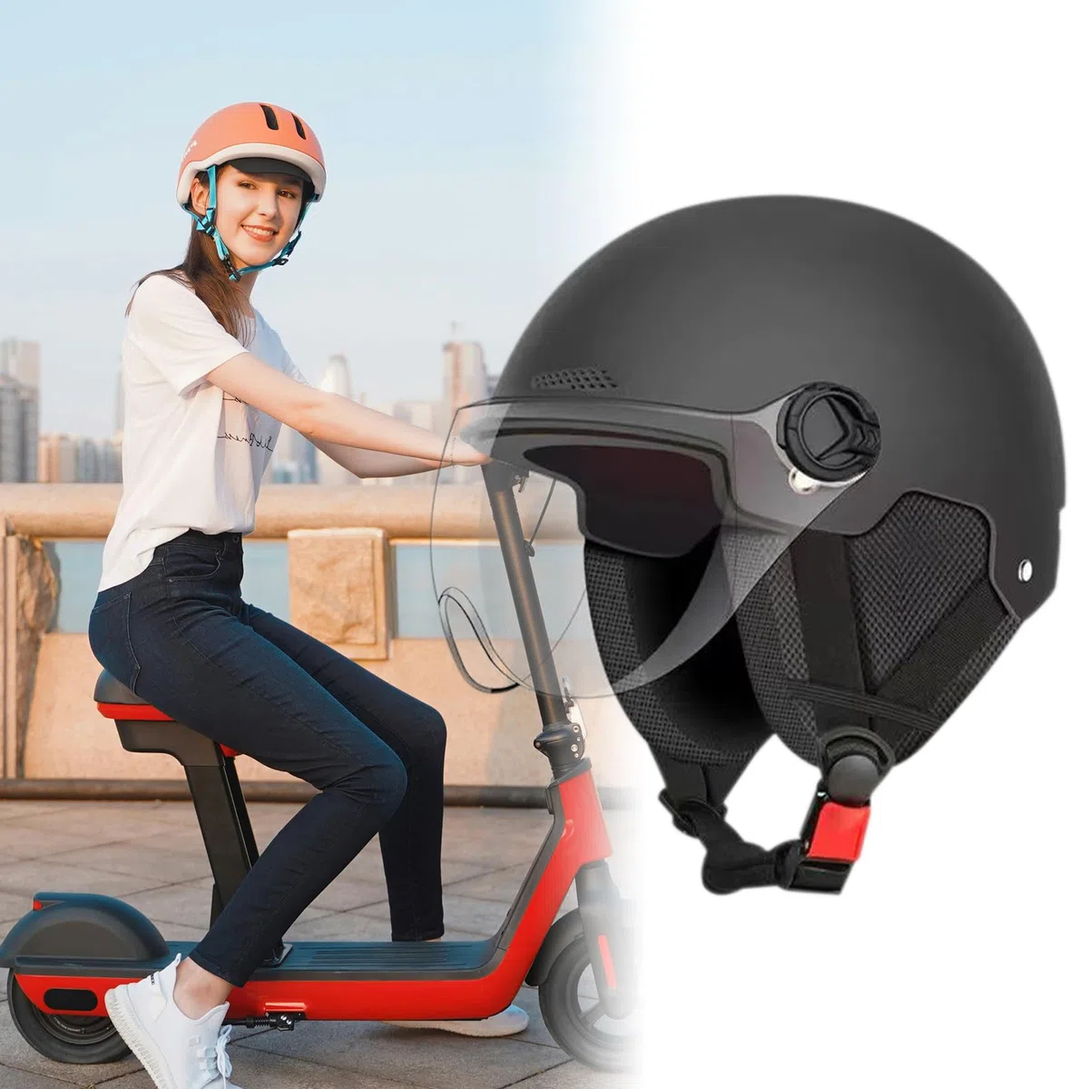 Casque de scooter électrique, casque de vélo pour homme, respirant, anti-UV, protection auditive, chapeau de sécurité pour homme et femme, équitation, skateboard, vélo pour enfants
