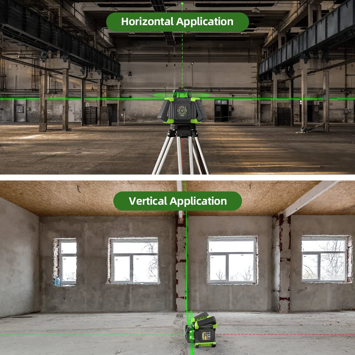 Huepar Niveau Laser Rotatif 800M+Points d'Aplomb,Kit Vert Laser Rotatif Horizontal/Vertical Auto-Nivellement Angle Balayage 0-180° avec Lunettes, Récepteur, Plaque Cible, Télécommande, Batterie Li-ion