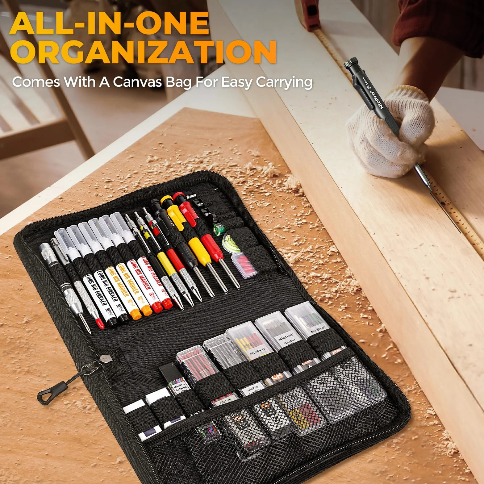Nicpro 39 crayons chantier, crayons de charpentier mécaniques avec 102 recharges, Marqueurs à pointe longue, Outil de traçage en carbure et Crayons de construction pour architecte et menuisier
