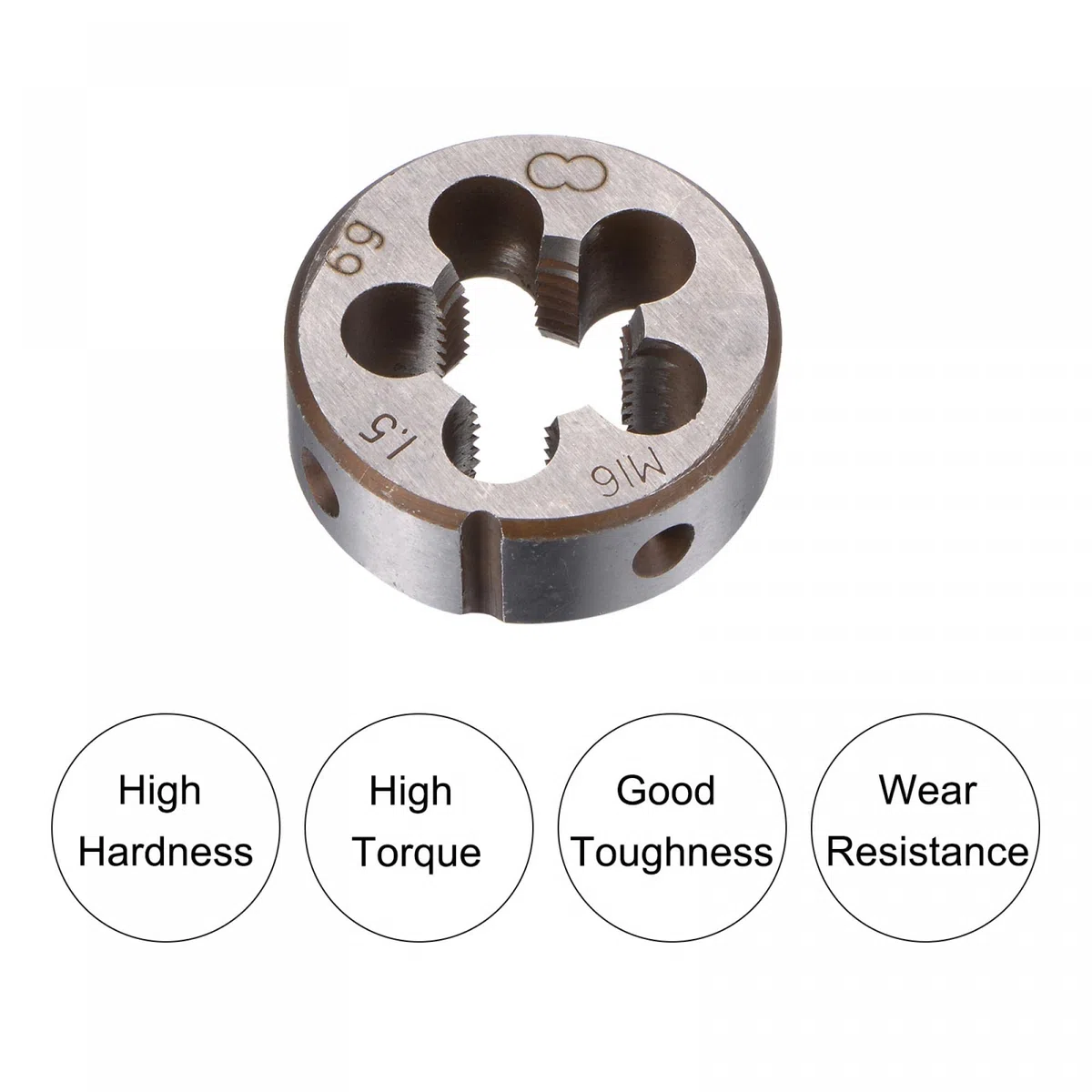 sourcing map M16 x 1,5 Filière Filetage Rond et Porte-filière 38mm (Convient M12-M16 Filière) Réglable