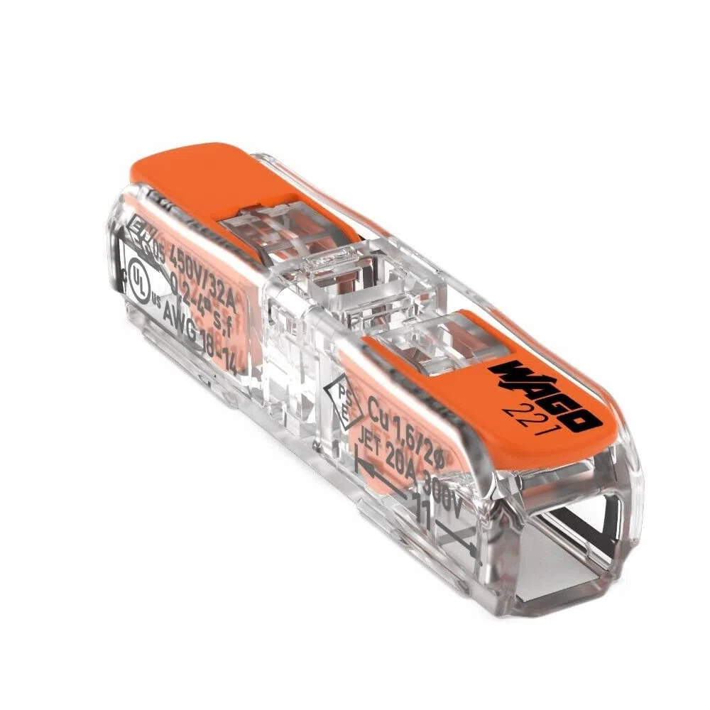 Wago, Borne à Leviers In Line S221, 4mm², Orange, Compatible Conducteurs Rigides et Souples 0.2-4mm², Actionnement à Leviers, 450V, 32A, Design Compact, Garantie 2 Ans, Connexion Directe et Sécurisée | Bornes de connexion compactes pour conducteurs rigide