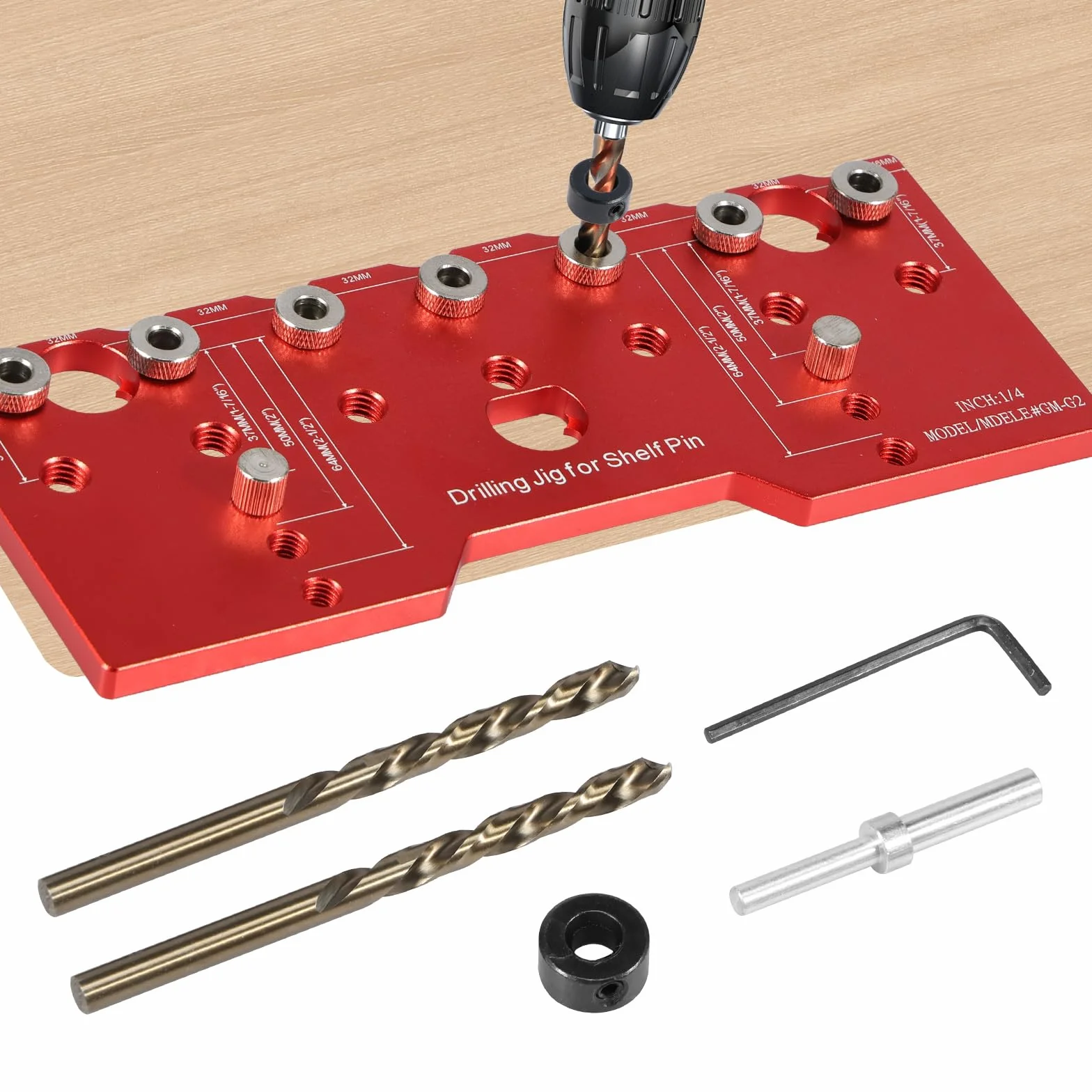 Gabarit de perçage pour étagère avec guide de perçage pour trous droits, matériel de cabinet, outils de menuiserie, accessoire pour outil électrique avec système de trous de poche pour coulisseau de