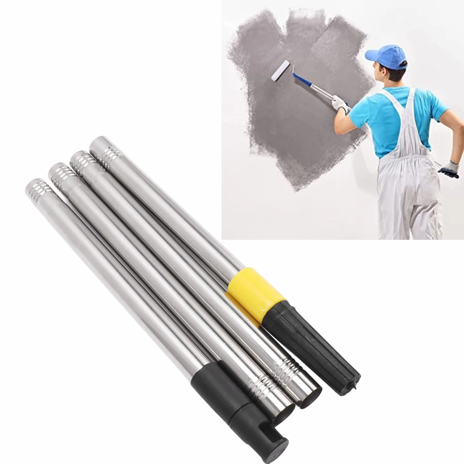 Rallonge de Peinture Télescopique Réglable 1.5m pour Rouleau Murale Extension Polyvalente Professionnelle pour Rénovation Intérieure avec Poignée Ergonomique et Légère pour Artisans et Bricoleurs
