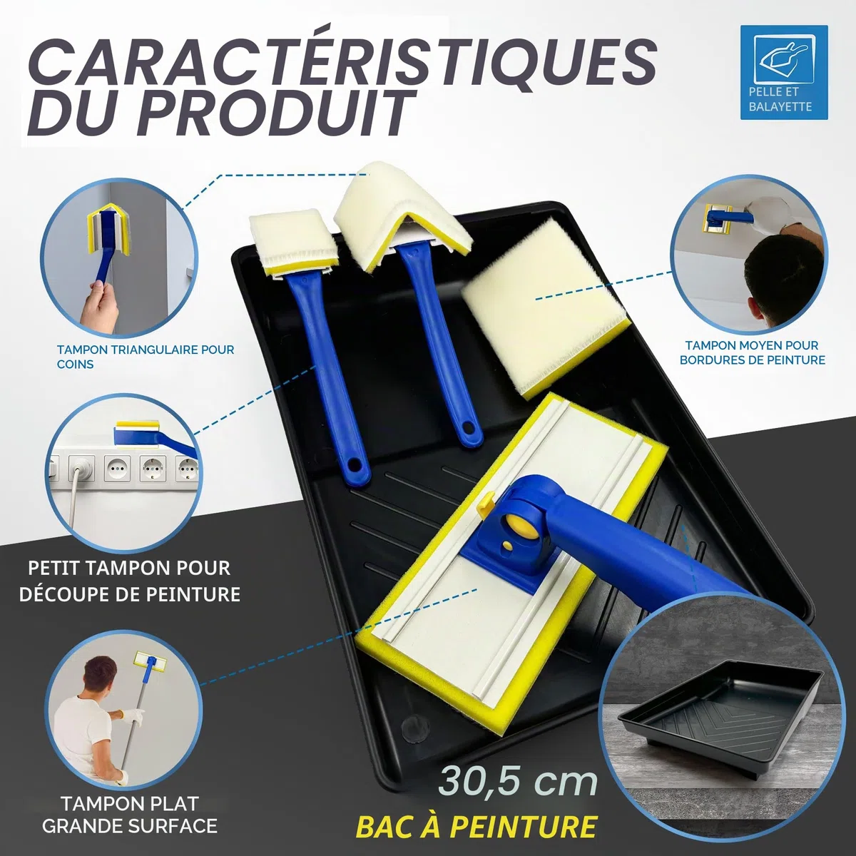 Lot de tampons de peinture pour murs et plafonds, y compris les tampons de peinture grands, moyens, petits, triangulaires, plats pour la décoration, têtes interchangeables, extensibles,