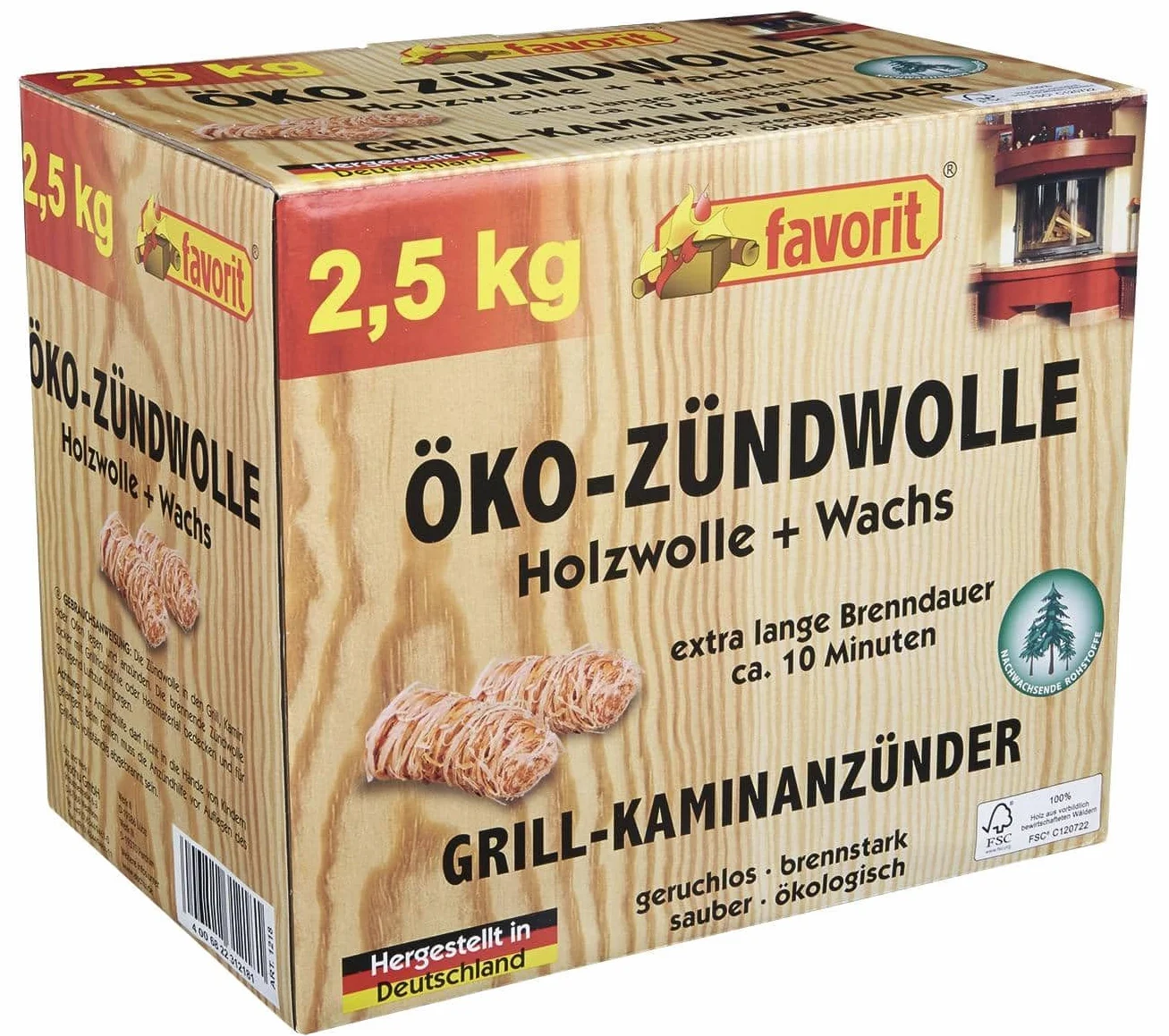 Favorit Laine d'allumage écologique - 2,5 kg - dans Une boîte Pliante refermable en Bois Naturel et Cire - 1218