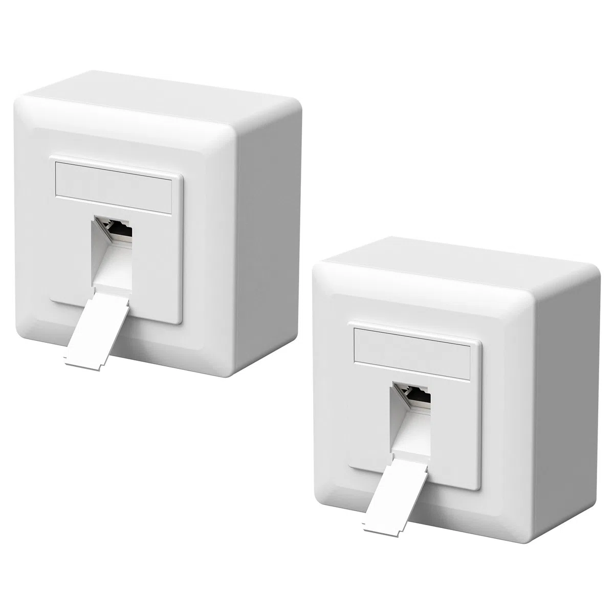 FGB Lot de 2 prises réseau universelles CAT6a - 1 port RJ45 - Pour montage en saillie ou encastré - 10 Gigabit Ethernet - Pour câble réseau réseau - Câble de pose - Blanc
