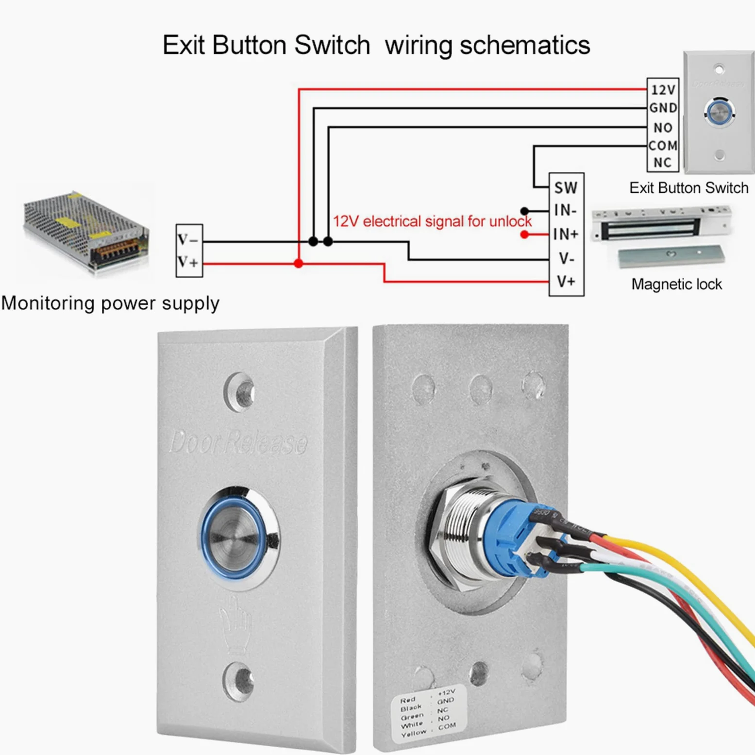 Contrôle d'accès de porte 12 V - Bouton de sortie, d'ouverture et de déverrouillage désactivé - Système de contrôle d'accès