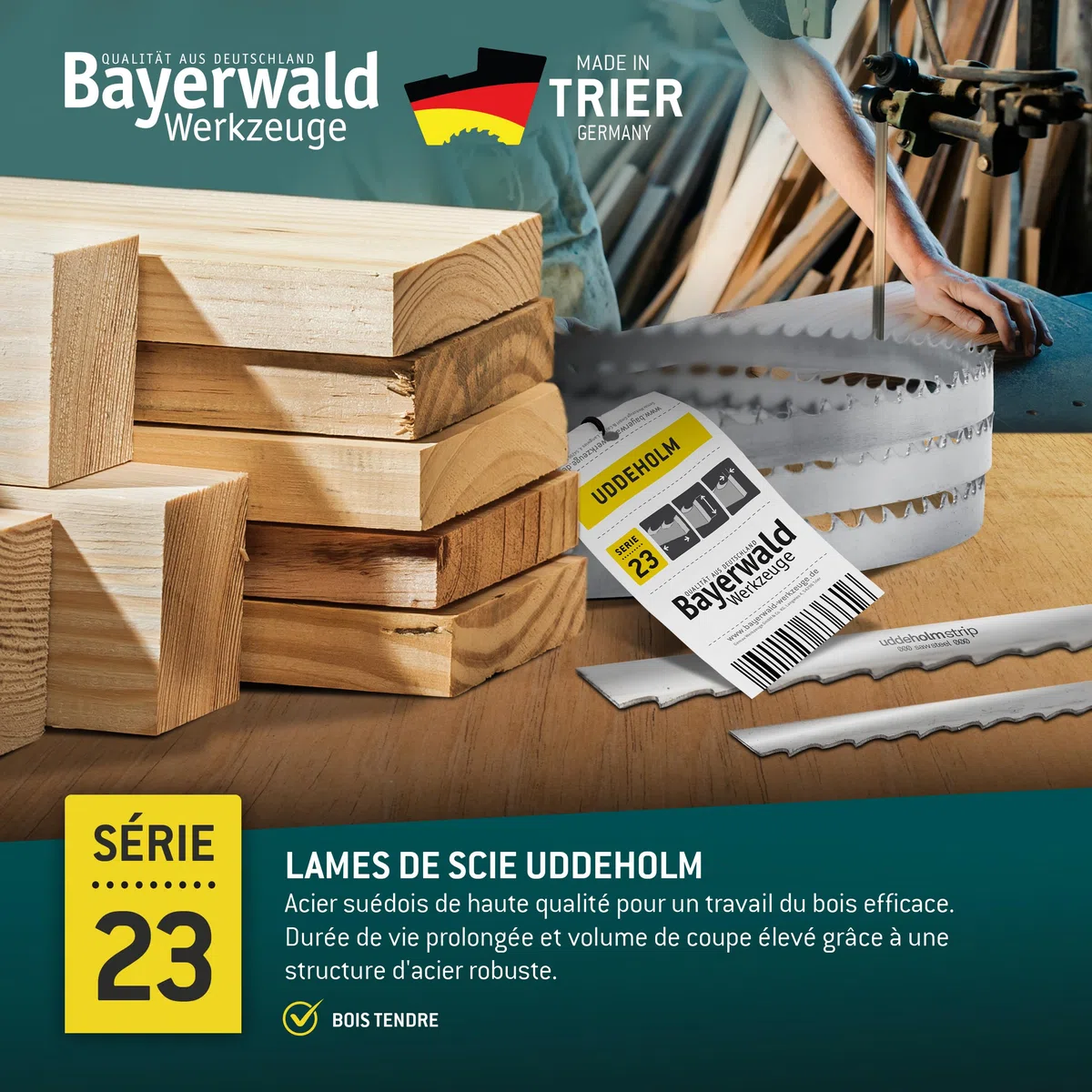 Lame de scie à ruban Bayerwald Uddeholm - 2100 x 15 x 0.5 x 6 / pour tous les types de bois courants/bande de scie convenant à Flott. Scheppach et autres.