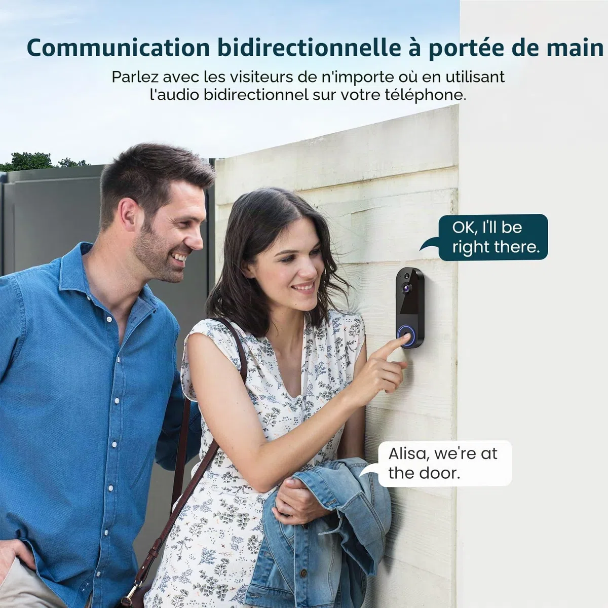 Sonnette vidéo sans fil 1080p, détection humaine AI, vision nocturne, audio bidirectionnel, alimentation par batterie, stockage dans le nuage, WiFi 2,4 G, surveillance intérieure et
