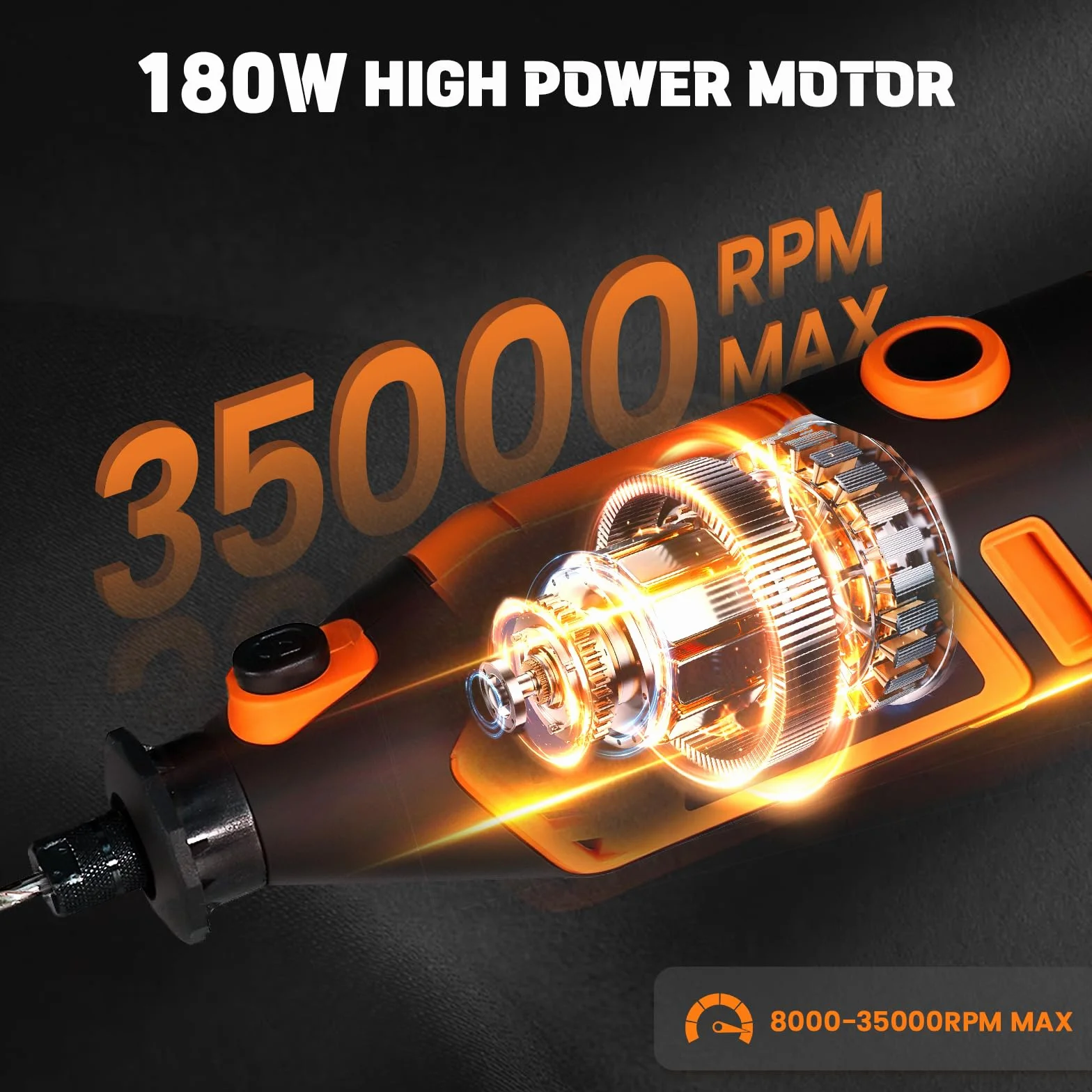HARDELL Outil Rotatif Multifonction 180W - Outil Rotatif Filaire, 6 Vitesses Variables 8000-35000 tr/min, 61 Accessoires pour Ponçage, Polissage, Découpe, Gravure, Sculpture
