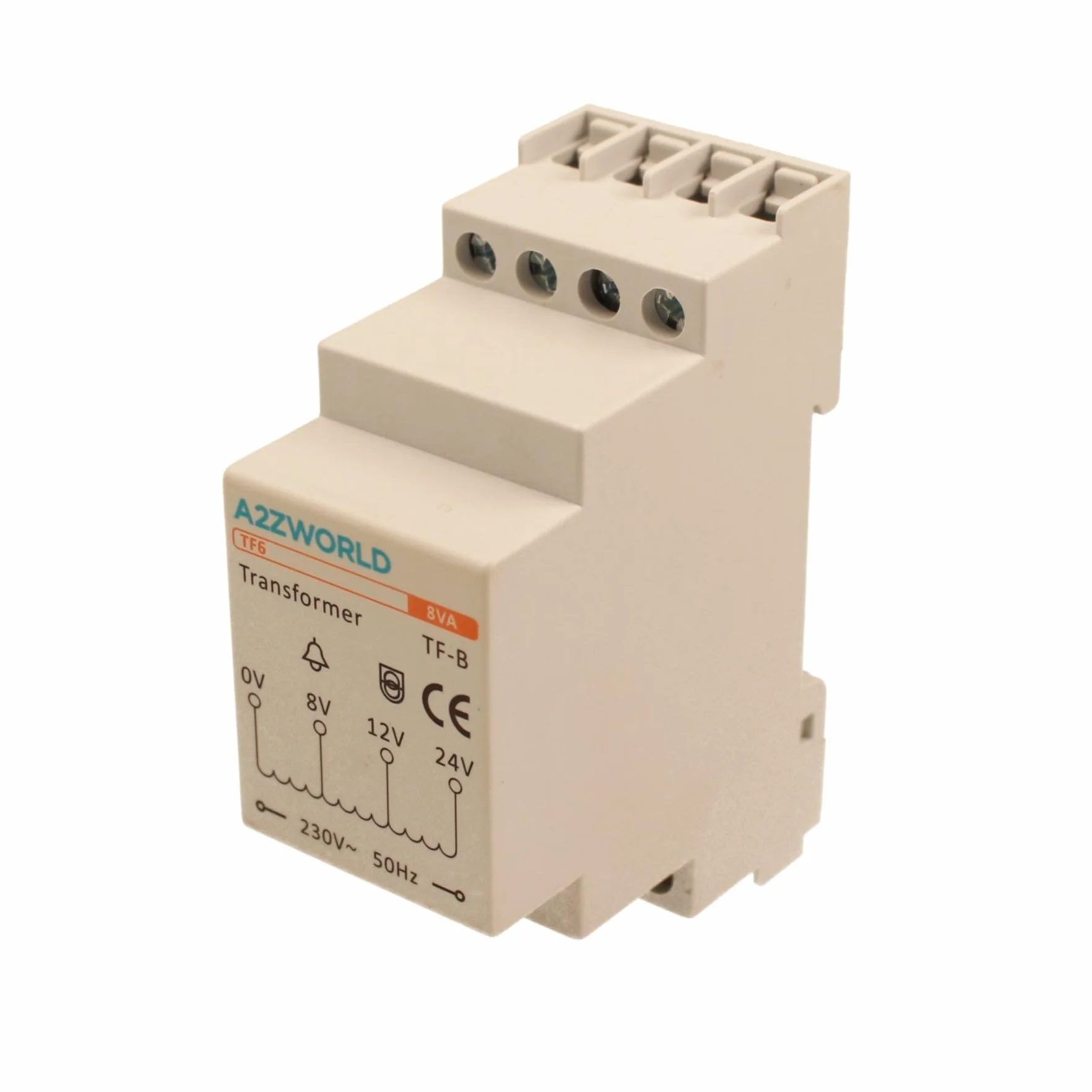 Transformateur de sonnette modulaire, sortie 8 V 12 V 24 V AC, pour interphones et vidéophones, 2 modules DIN, 230 V AC entrée, certifié IEC61588-1, IP20, série TF6 professionnelle