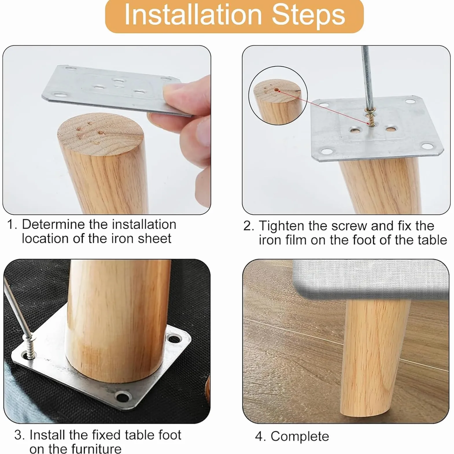 4pcs Pieds de Meuble en Bois 30cm Pieds de Rechange en Bois Pieds de Canapé de Conception inclinée Pieds de Meubles Massif avec Accessoires pour Fauteuil, Table, Meuble TV