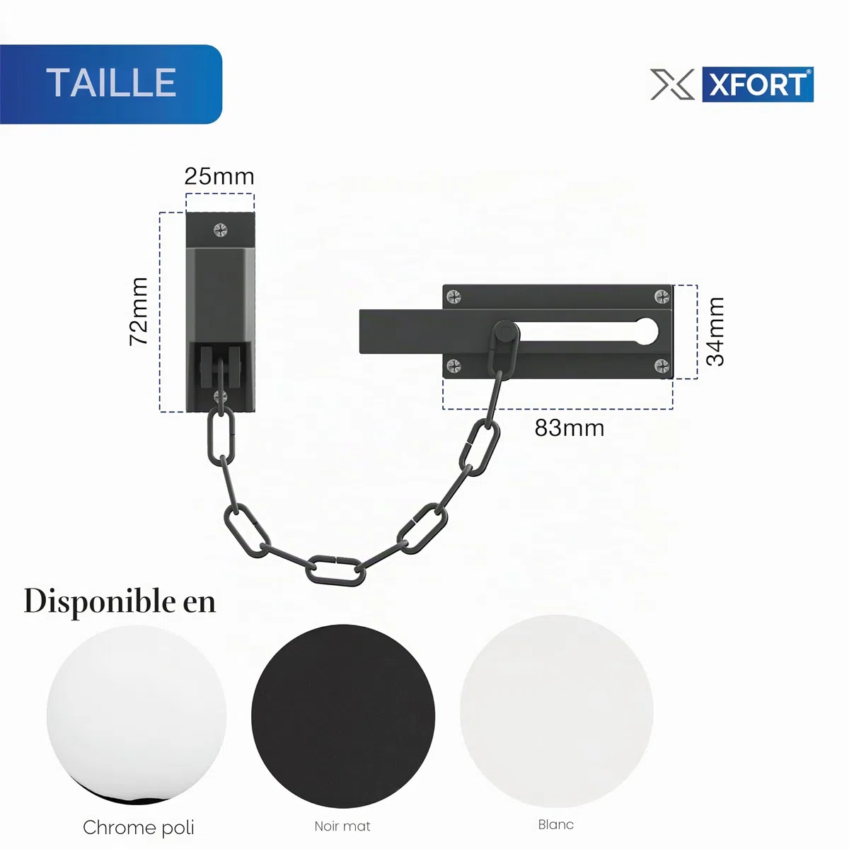 Chaîne de verrouillage de porte XFORT en laiton poli, chaîne de sécurité pour porte avant avec mécanisme de déverrouillage par clé externe.
