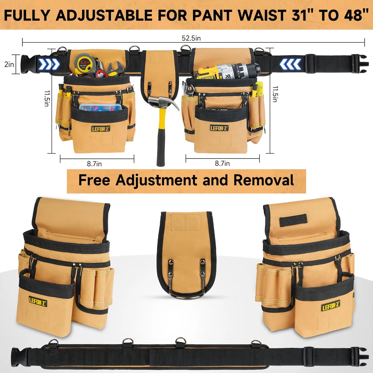 Ceinture porte Outils mit 27 Poches,Ceinture à Outils,Amovible Réglable Sac à Outils Magnétique avec 4 anneaux en D,Rembourrée Robuste pour Hommes,électriciens,Charpentiers,Ouvriers du Bâtiment