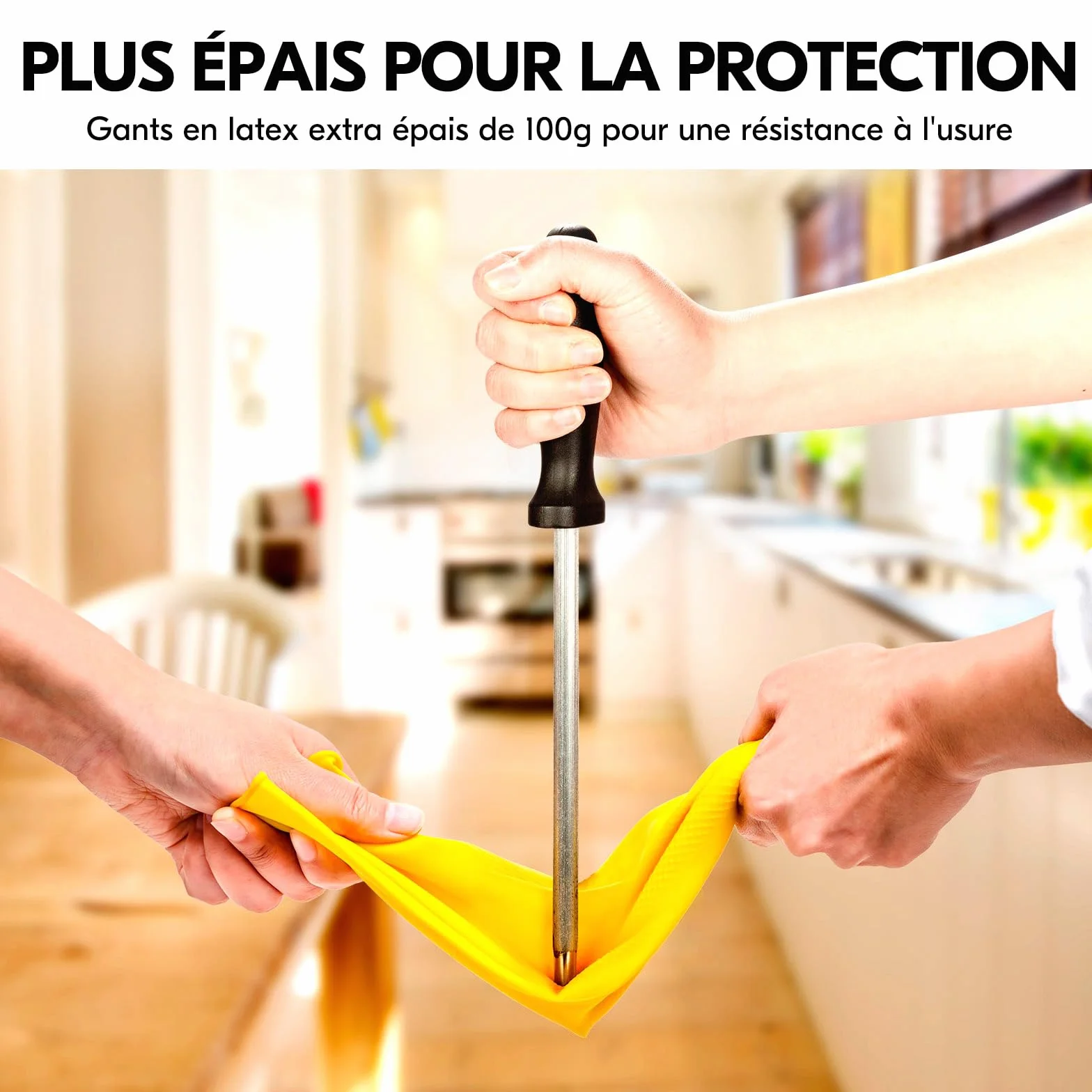 VGO... Gants de Nettoyage Ménagers Réutilisables, Gants de Vaisselle en Caoutchouc, Epaisseur Supplémentaire, Manches Longues (HH4601)
