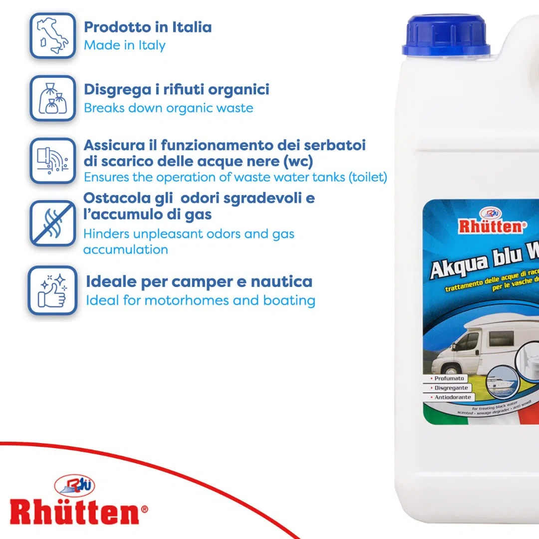 Akqua Blue Wc, Desgrégant Wc Camper, Liquide Eaux Noires, Eau Bleue, Wc Chimique, 5L