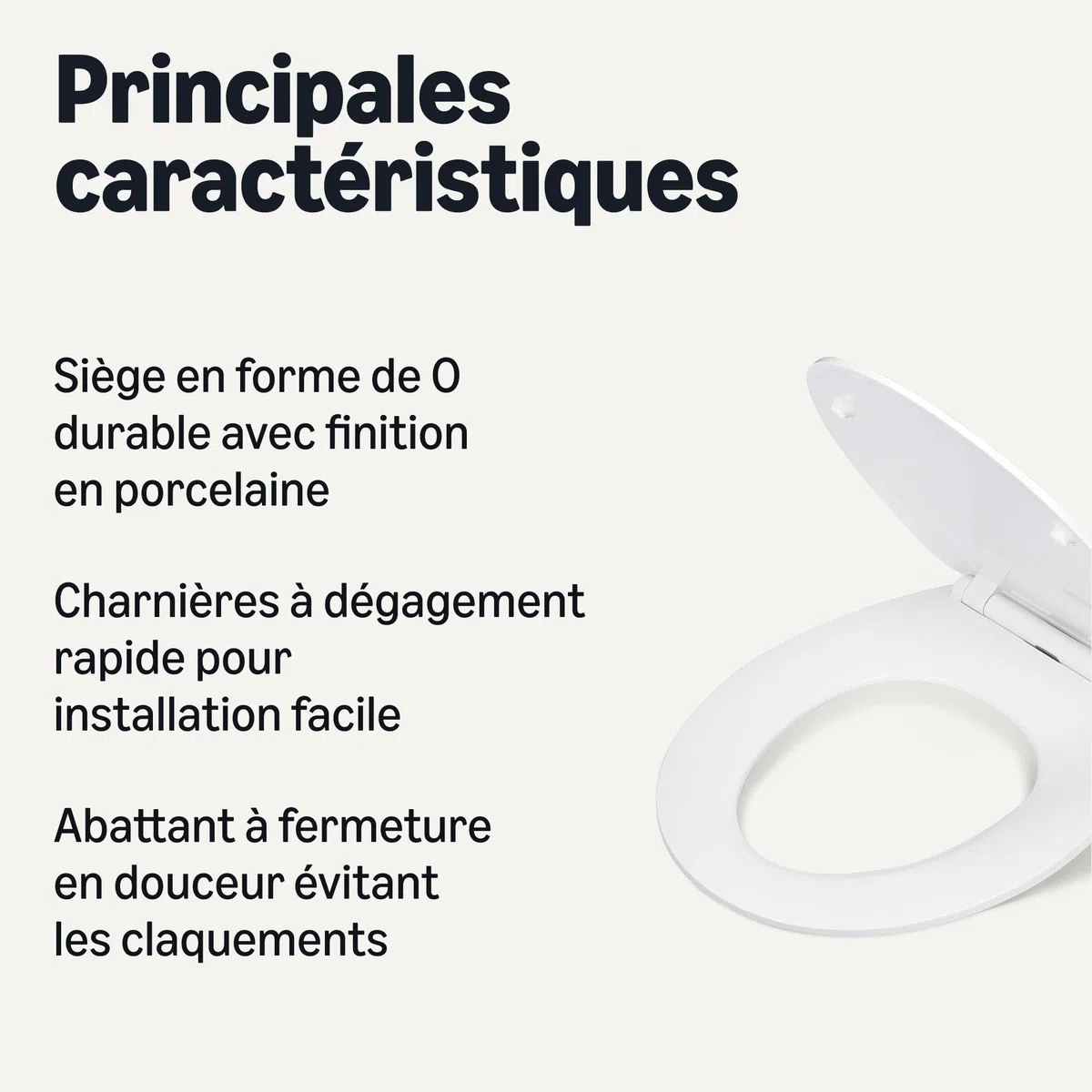 Amazon Basics Siège WC Ovale, Fermeture en Douceur, Charnières à Déclipsage Rapide, Taille Universelle, Urée Antistatique, Finition Porcelaine, Blanc