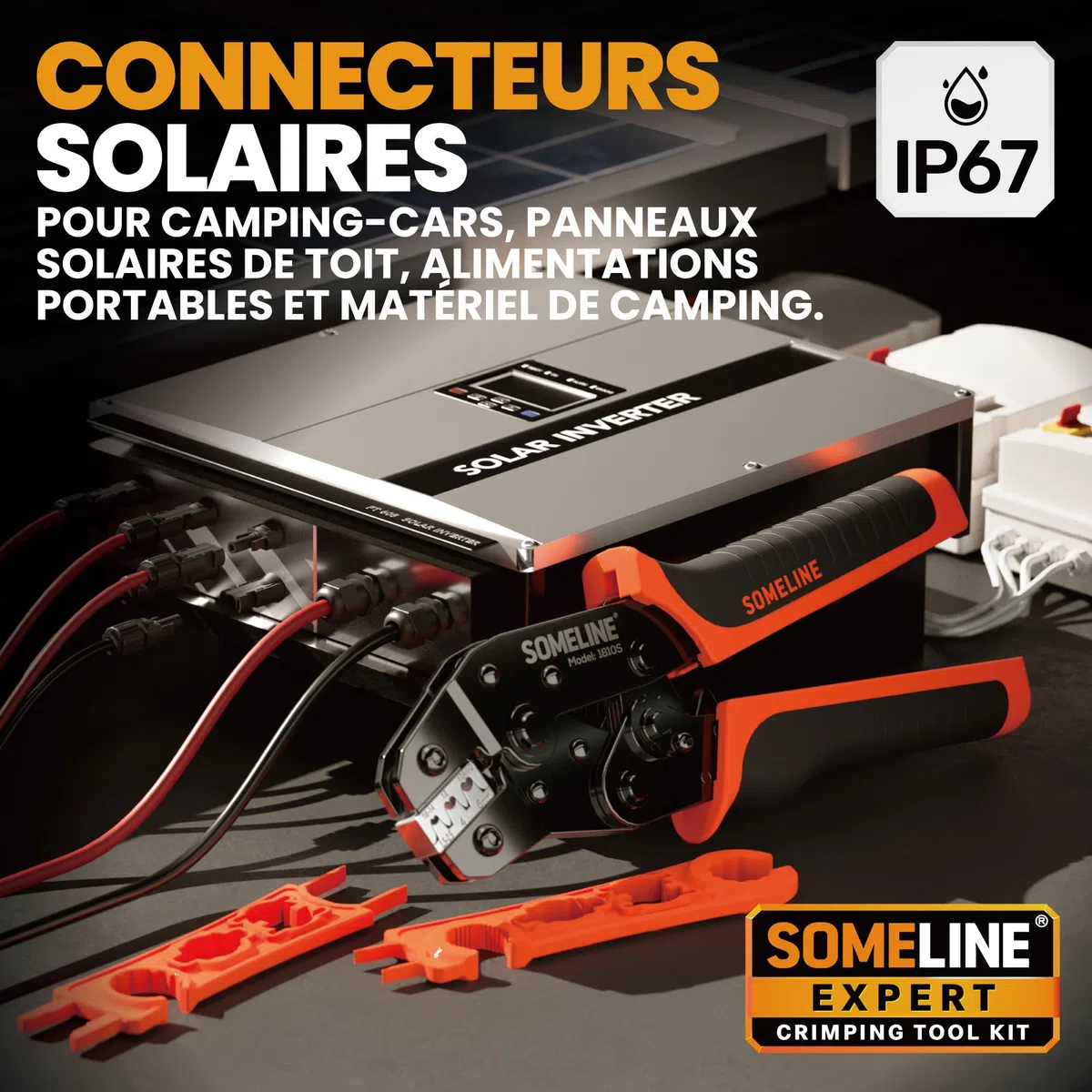 SOMELINE Pince à sertir, Outils de Sertissage Solaires Pour 2,5/4/6 mm² Solaire Cable, avec 12 Paires de Connecteurs Solaires, 1 Pince a Sertir, 2 Clés, Photovoltaique Connecteurs