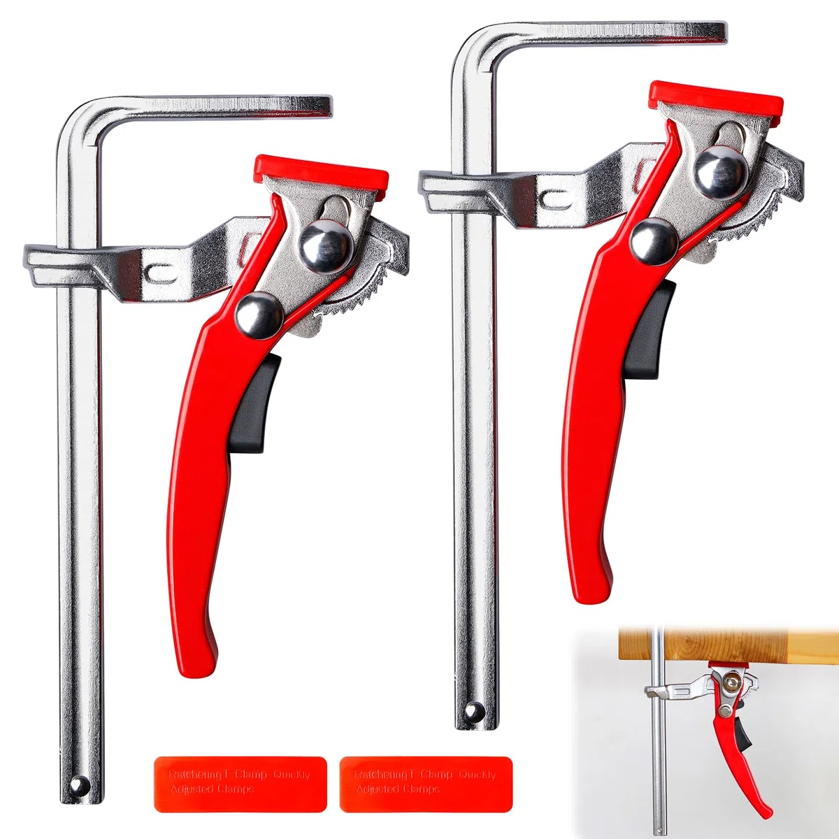 Lot de 2 serre-joints à levier avec poignée à levier, serre-joint de table en acier, pince de table fixe avec mécanisme coulissant, virole à blocage rapide avec capacité de 160 mm et profondeur de