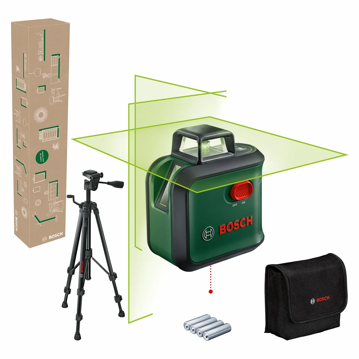 Bosch Laser lignes AdvancedLevel 360 avec trépied premium(3 laser lignes avec laser à 360° pour un alignement dans toute une pièce, dans boîte carton pour e-commerce)