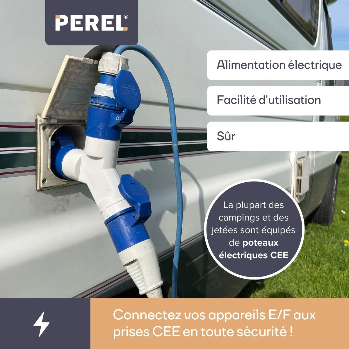 Perel CÂBLE ADAPTATEUR AVEC FICHE SCHUKO VERS PRISE CEE - 3 m