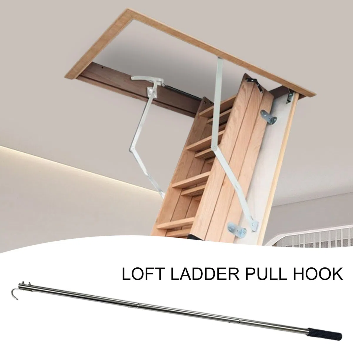 Ouvre-mât de fenêtre et échelle de avec Crochet, 101,6 cm, Crochet à Tirer Le Bas, Crochets et poteaux en Acier Inoxydable pour fenêtre de vantail ou de Veluxs, Trappe de loft