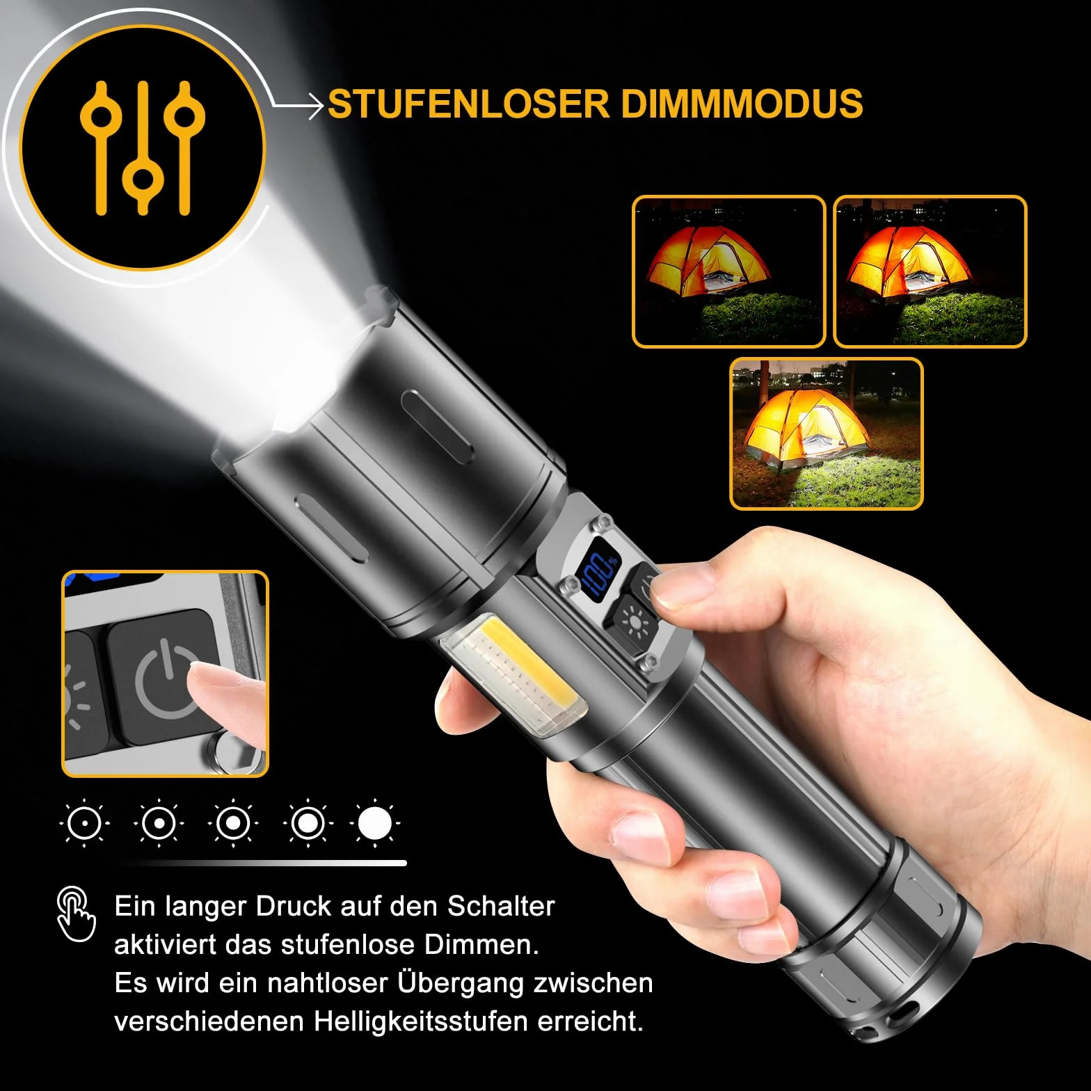 Lampe Torche LED Ultra Puissante, 1000000 Lumens Lampe De Poche LED Ultra Puissante, Lampe Torche Rechargeable USB, 9 Modes, Avec Feu LatéRal COB, Lampe Tactique Pour Camping Urgence Cadeaux