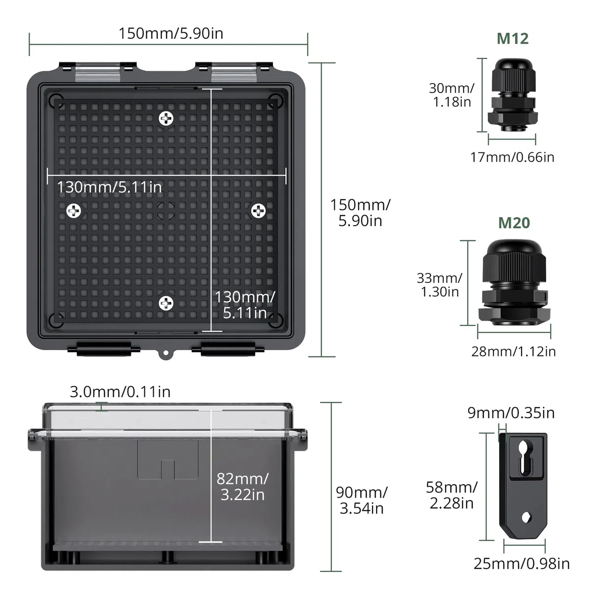 EYPINS Coffret Electrique Etanche Exterieur en ABS Boîte de distribution étanche Boîte de Jonction IP67 Étanche Idéal pour Irrigation Piscine et Projets DIY (15x15x9cm-Transparent)