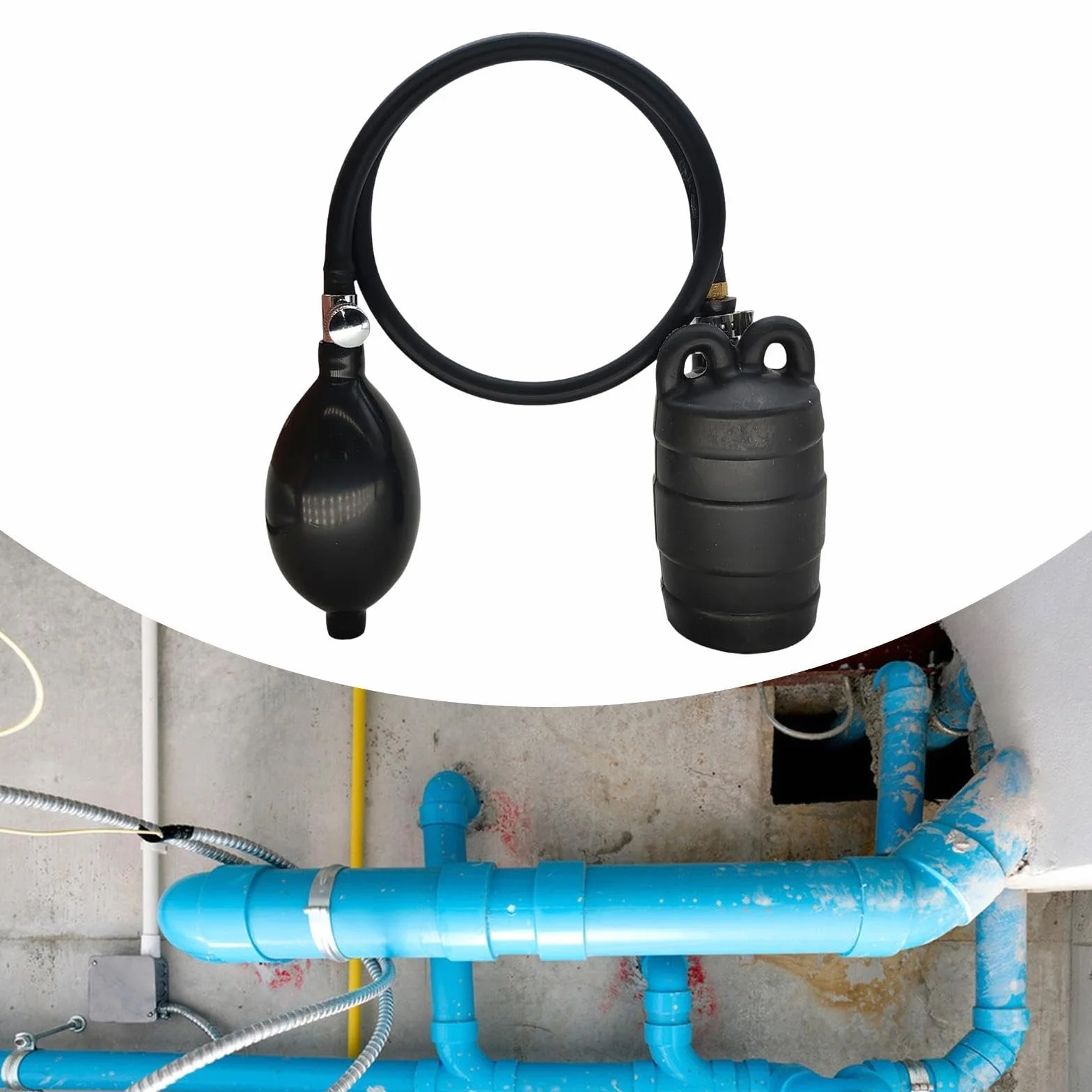 Bouche de Tuyau Gonflable, Tuyau D'identification En Caoutchouc pour Canalisation, Airbag Gonflable, Bouchon D'essai D'égout, Test de Plomberie, avec Balle Gonflable à La Main, Dn50