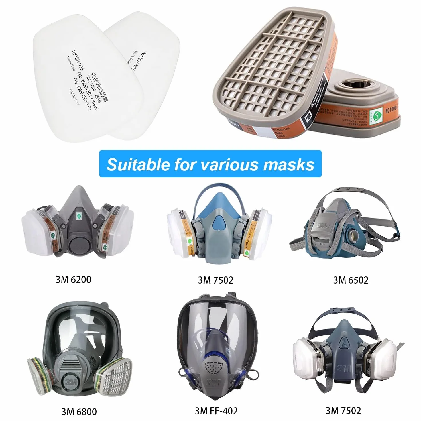 Kit d'Accessoires Filtrants 6001 pour une Protection Faciale Optimale - Filtre Respiratoire avec 80 Cotons Filtrants, 4 Cartouches Filtrantes et 4 Couvercles - Compatible avec 6001/6200/7501/7502/6800