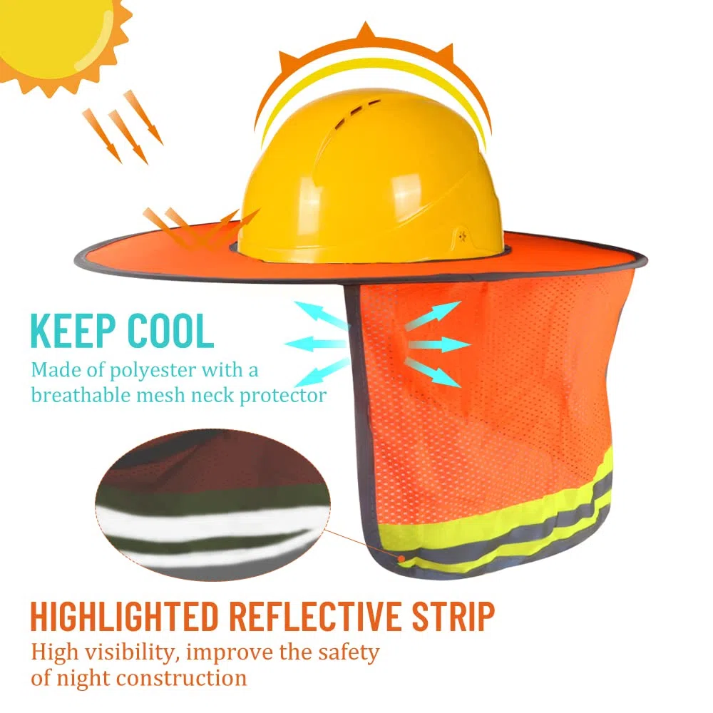 WMYCONGCONG Casque de protection solaire à bord complet en maille avec bande réfléchissante pour chantier de construction en plein air, accessoires de casque de sécurité, haute visibilité