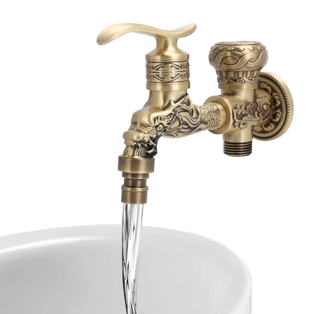 Robinet d'eau à Montage Mural Laiton Massif Antique G1/2 Robinet de Machine à Laver Cuisine Salle Bain Évier Bassin Robinet d'eau Simple Robinet Tuyau de Jardin Extérieur