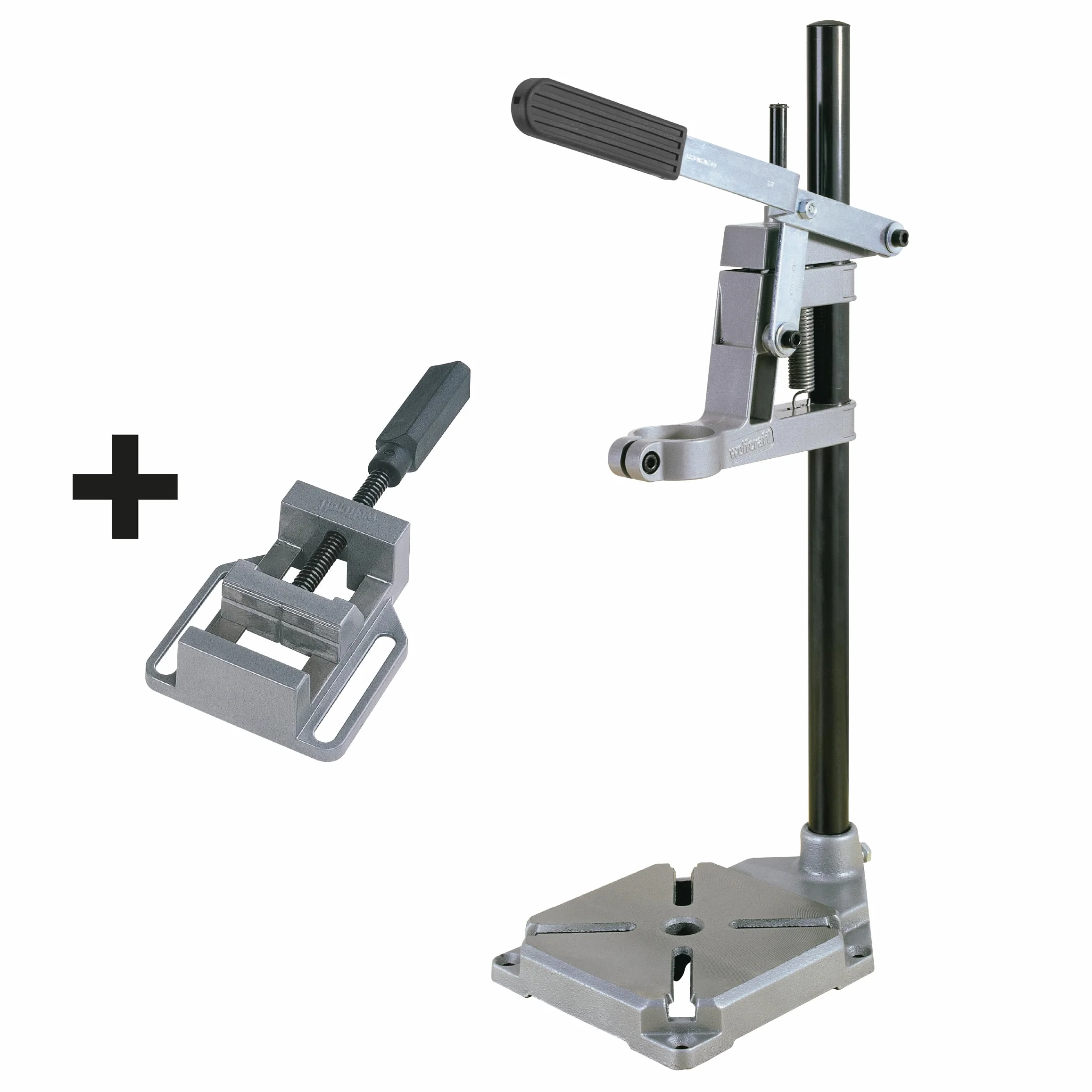 wolfcraft 3406301 Support de perceuse avec colonne ronde | Mâchoire de serrage | 160 x 230 x 500 mm