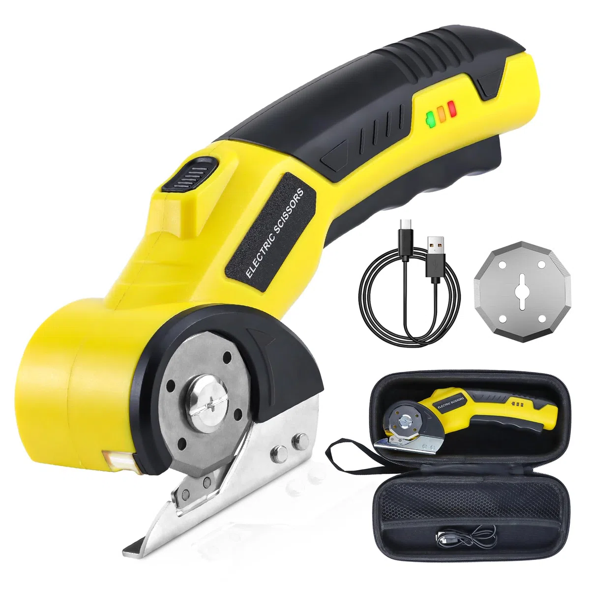 Ciseaux Électriques sans Fil, Coupe Carton Électrique 4 V Ciseaux Couture Électrique Rechargeable, Ciseaux Electrique Tissu Couture, Cutter Rotatif pour Tissus,Cuir,Moquette,Carton,Plastique