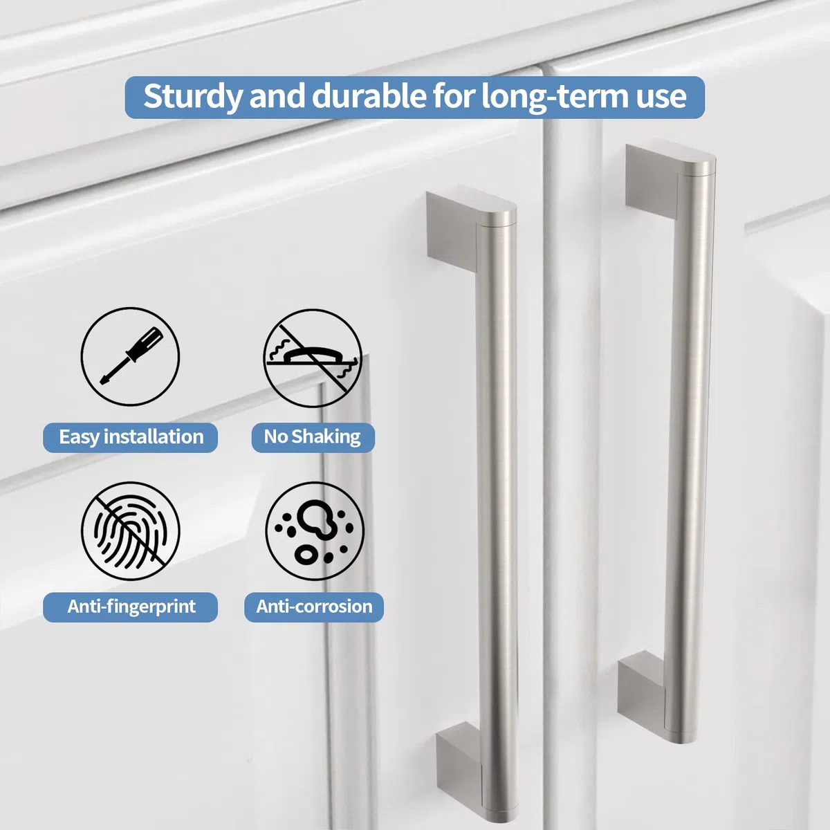Amerdeco 10 Pièces de Meuble Cuisine Acier Inoxydable Nickel Brossé Entraxe 192mm pour Porte d'armoire Poignées de Porte de Cuisine UK0038