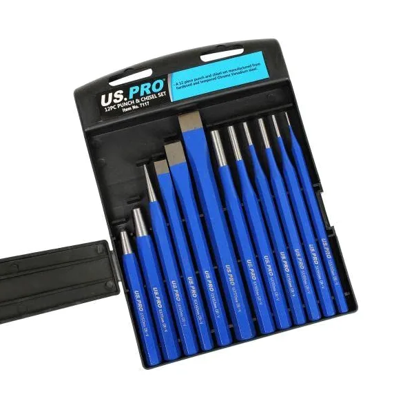 US PRO Tools 7117 Lot de 12 poinçons et burins à froid