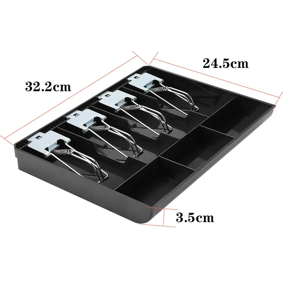 Tiroir Caisse, Plateau de Caisse Enregistreuse, 32,2 * 24,5 * 3,5 cm 7 Grilles Organisateur de Monnaie Avec 4 Billets Et 3 Plateaux à Pièces, Pour Point De Vente, centre commercial (Noir)