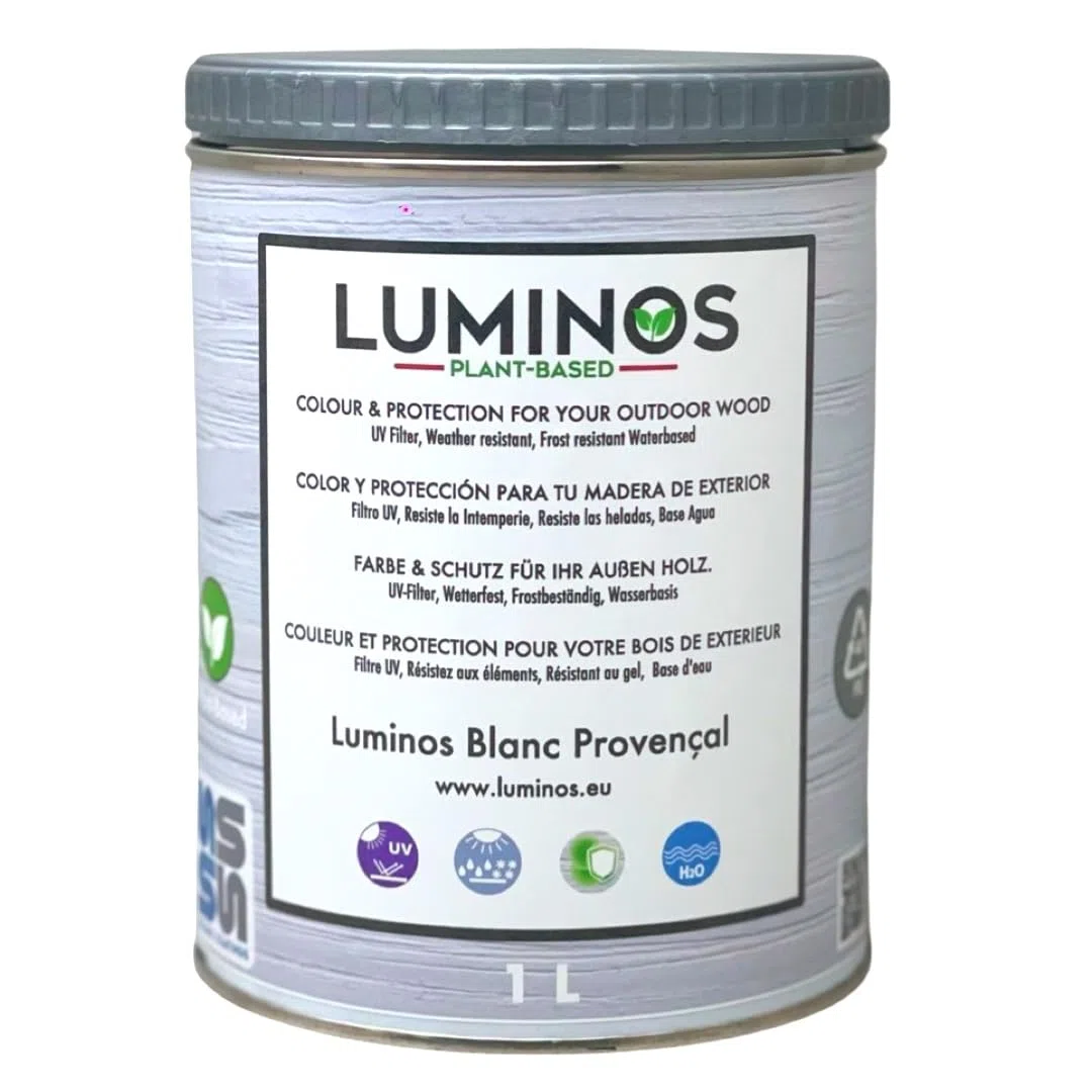 Luminos LUM1100 - BLANC PROVENÇAL - Lasure Biobased pour bois extérieur à l'eau - Blanc Provençal 1L