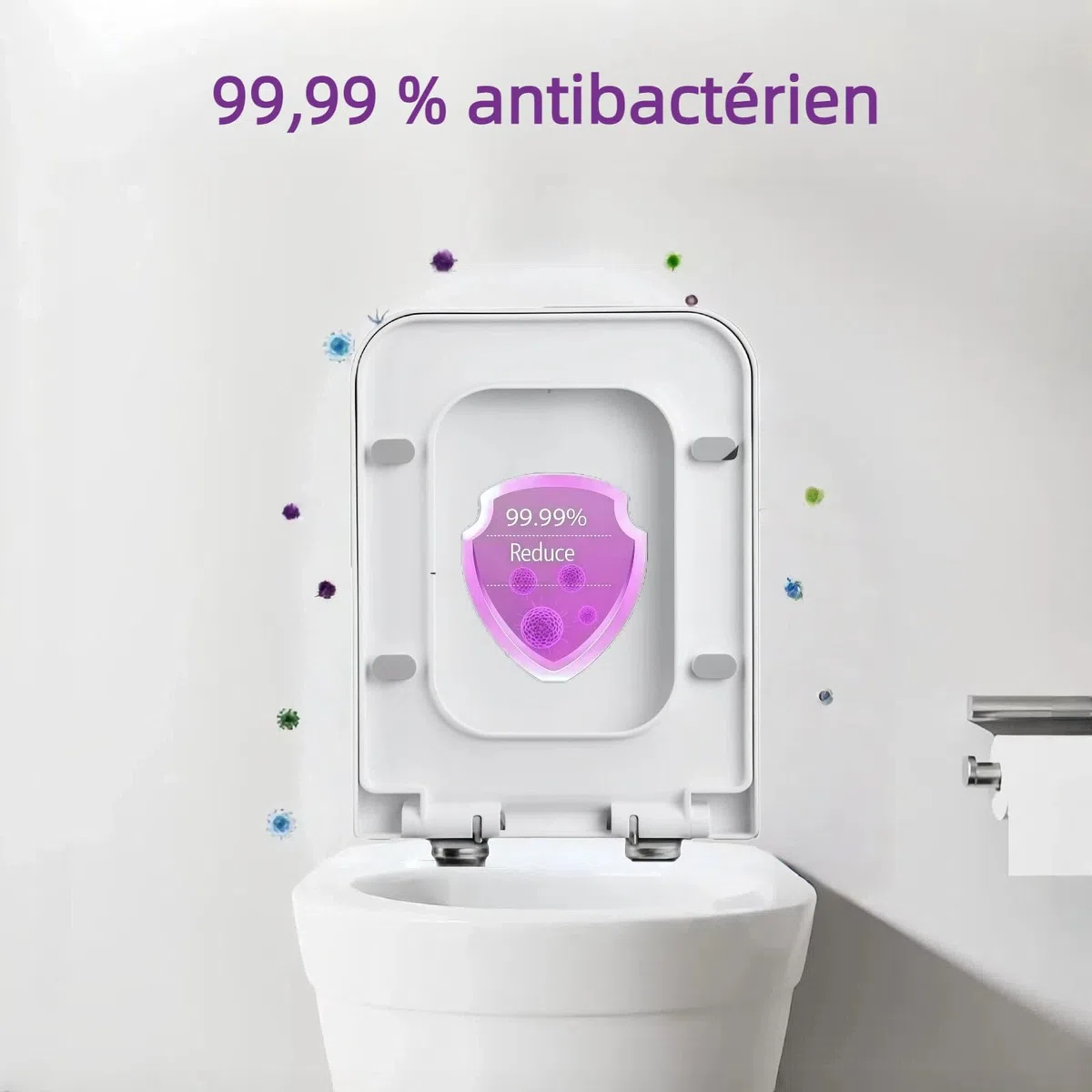 Abattant WC Forme Carrée, Cuvette Toilette avec Frein de Chute, Lunette WC Blanche, Siège de Toilette Universel, Testée jusqu'à 150kg