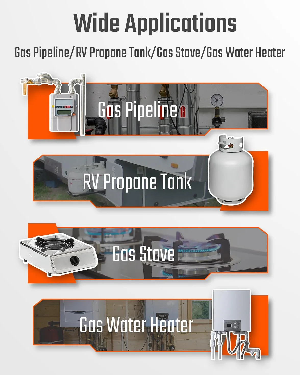 Détecteur de Gaz Naturel, TopTes PT299 avec Tige Extensible, Appareil Portable pour Fuites de Gaz Combustibles comme Le Méthane et Le Propane dans la Maison ou Le VR (2 Piles Incluses) - Orange