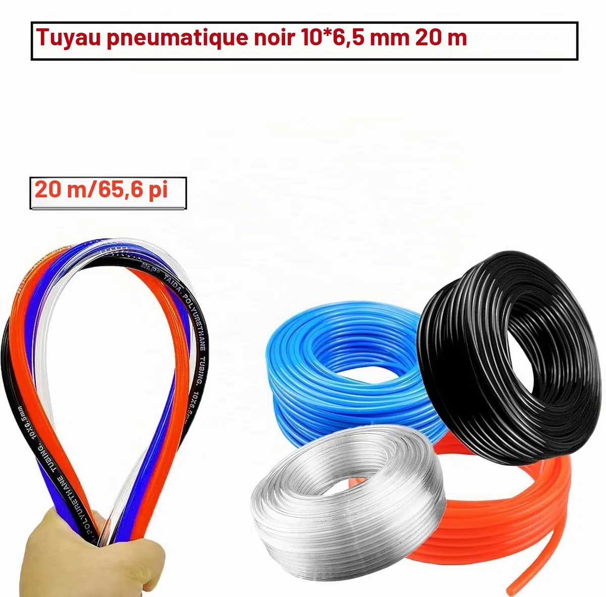 HUAZIZ 20 Meter PolyuréthaneTuyau Noir Pneumatique, PU Tuyau Air, 10 mm OD x 6,5 mm ID, Polyuréthane PU Air Kit + 1 Pcs Coupe-Tuyau