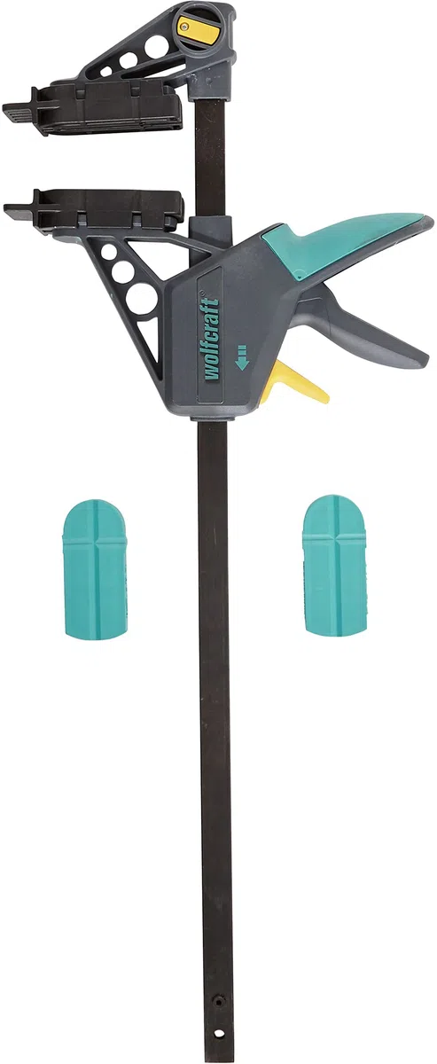 wolfcraft 6985000 - Serre-joint à Main pour Pose Terrasse, Noir & 6960000 - Kit de Perçage pour Terrasse Bois - Pour un Vissage des Lames de Terrasse - Pour Lames de 100 à 145 mm - 3 pièces