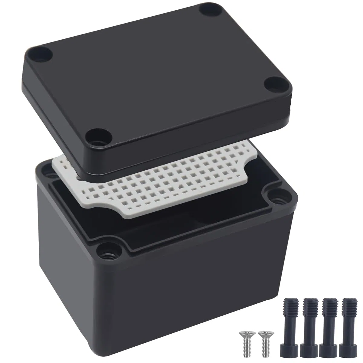 Boîte de jonction étanche IP67 en ABS noir avec plaque de montage pour appareils électroniques extérieurs 110 x 80 x 85 mm