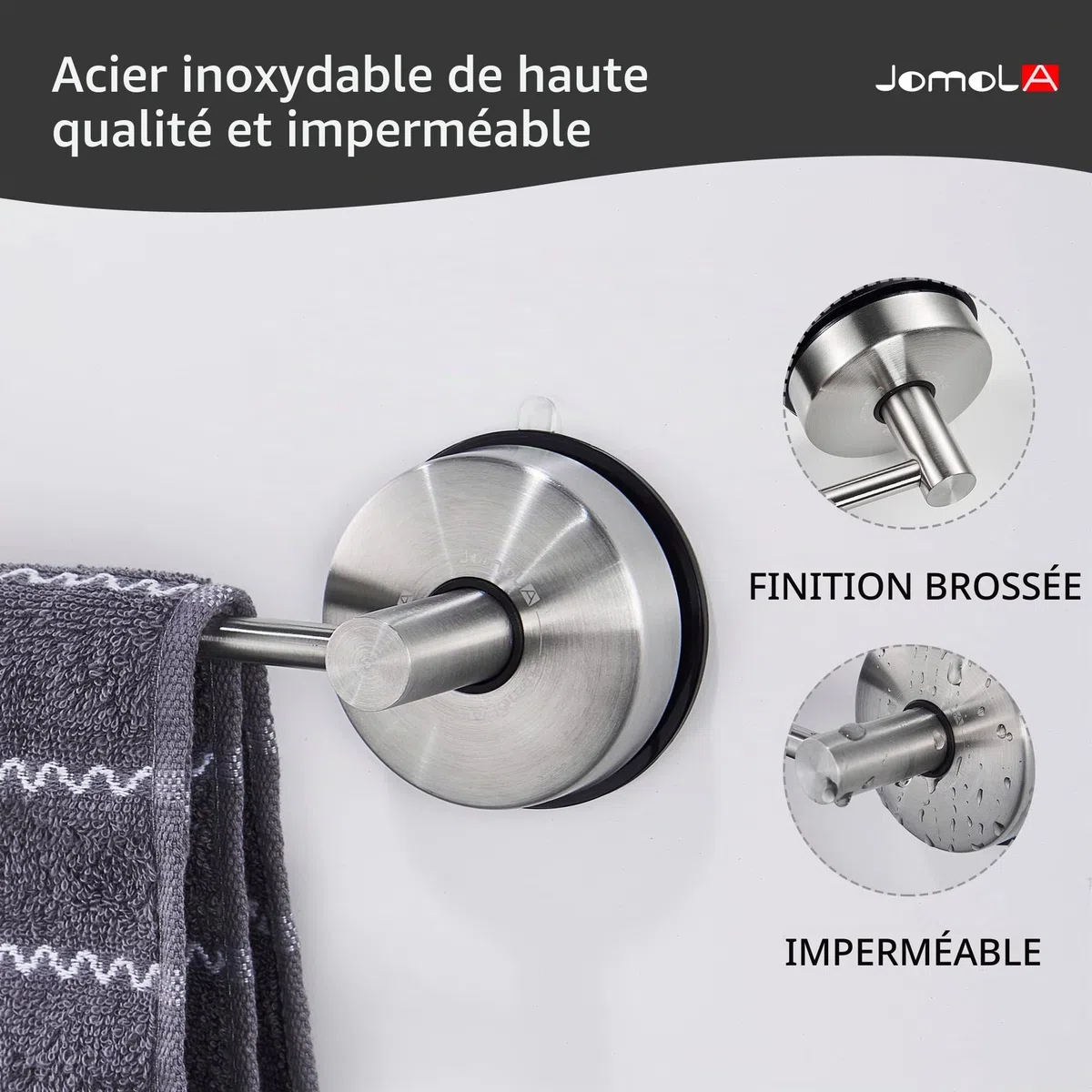 Barres Porte-Serviettes - JOMOLA Porte-Serviettes à Ventouse de 42,8 cm pour Salle de Bain et Cuisine Support Serviette Mural Acier Inoxydable Ventouse Barre de Serviette sans Perçage, Argenté