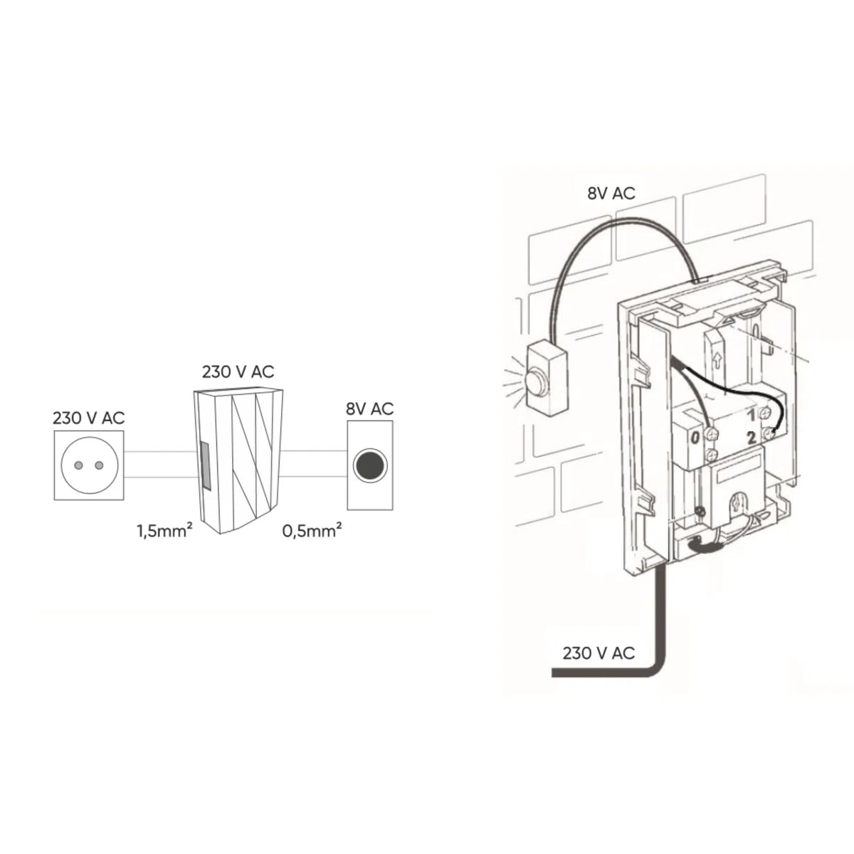 Orno BELIS Sonnette Filaire Electromécanique avec Transformateur Intégré 80dB Blanc 230V-8V