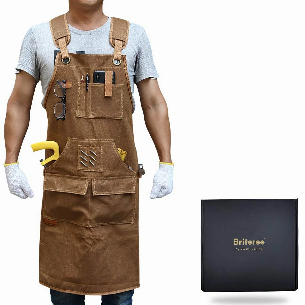 Tablier de travail du bois pour homme, cadeau pour menuisier, avec 9 poches à outils, tablier de travail en toile cirée durable