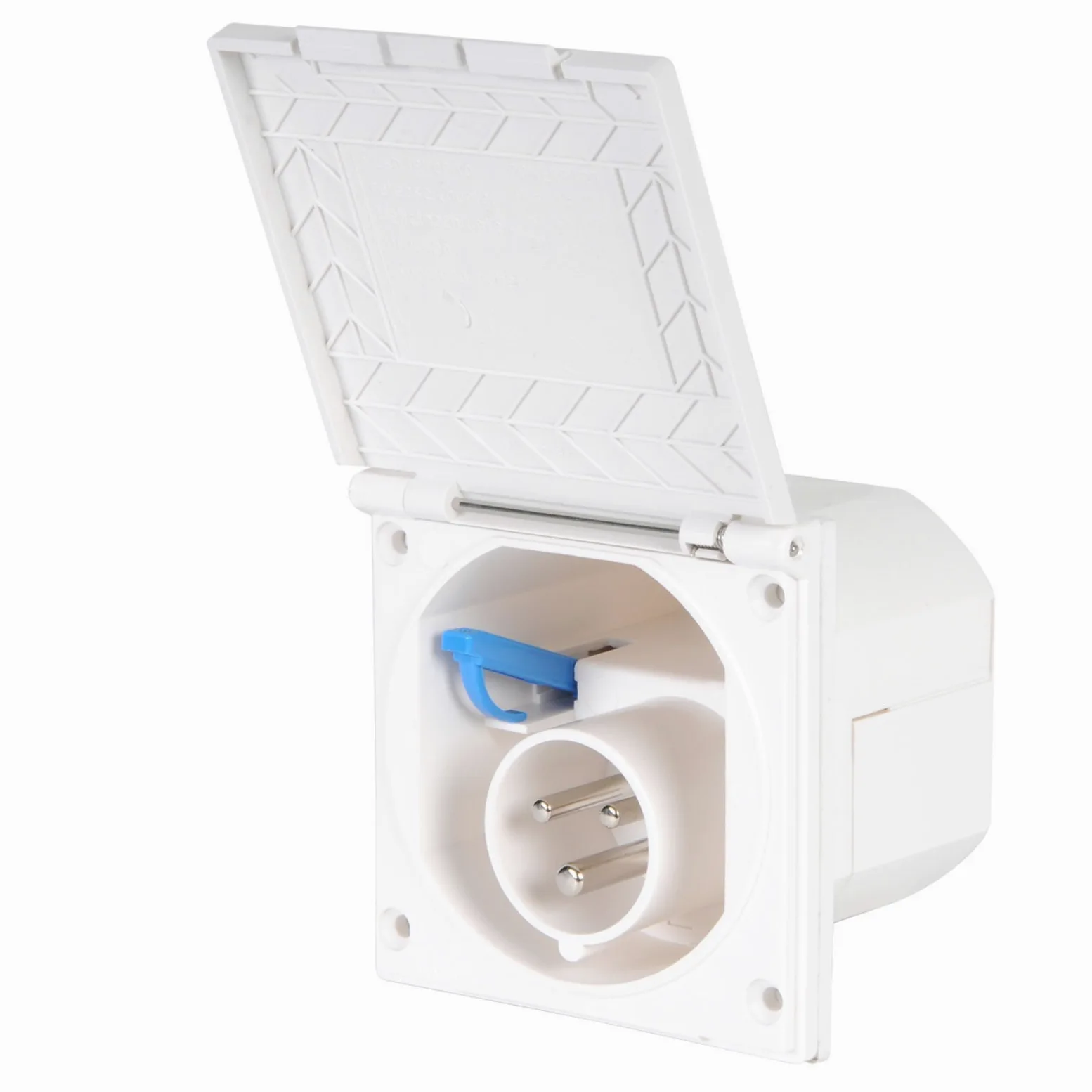 Prise de courant externe CEE - Protégée contre les projections d'eau - 200 à 240 V - 16 A - 3 broches - IP44 - Blanc