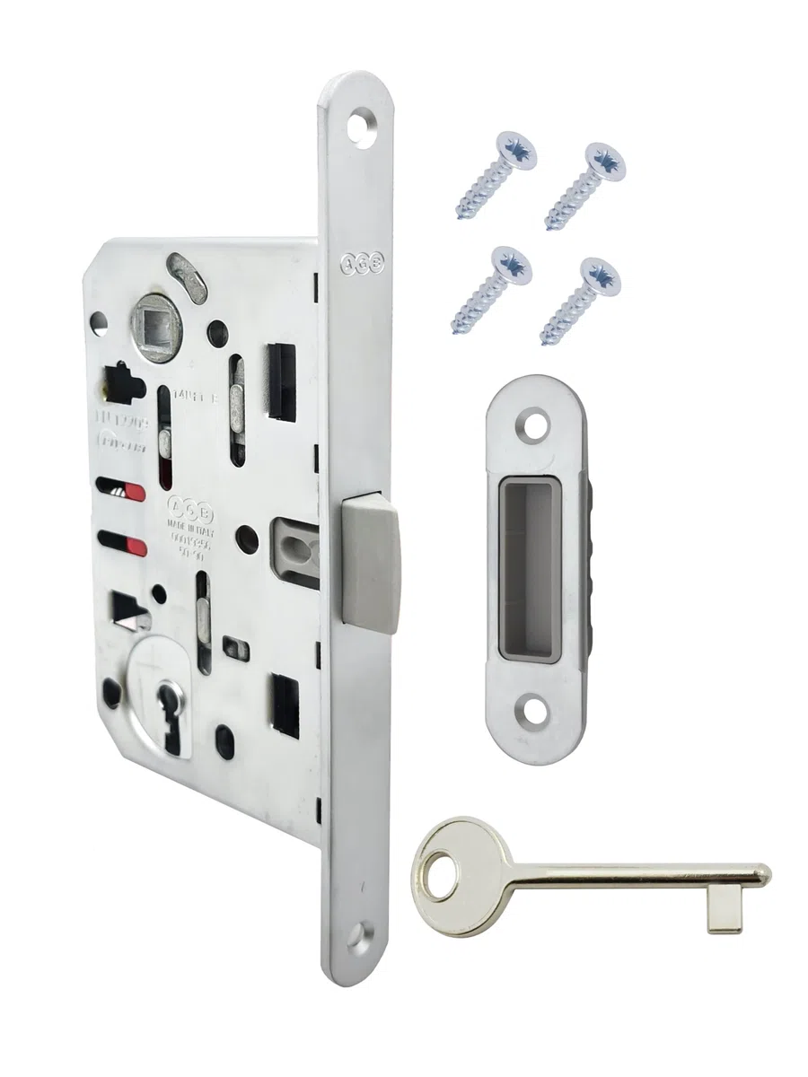 Serrure AGB Mediana Evolution avec verrouillage central uniquement pour porte intérieure. (chromé mat)