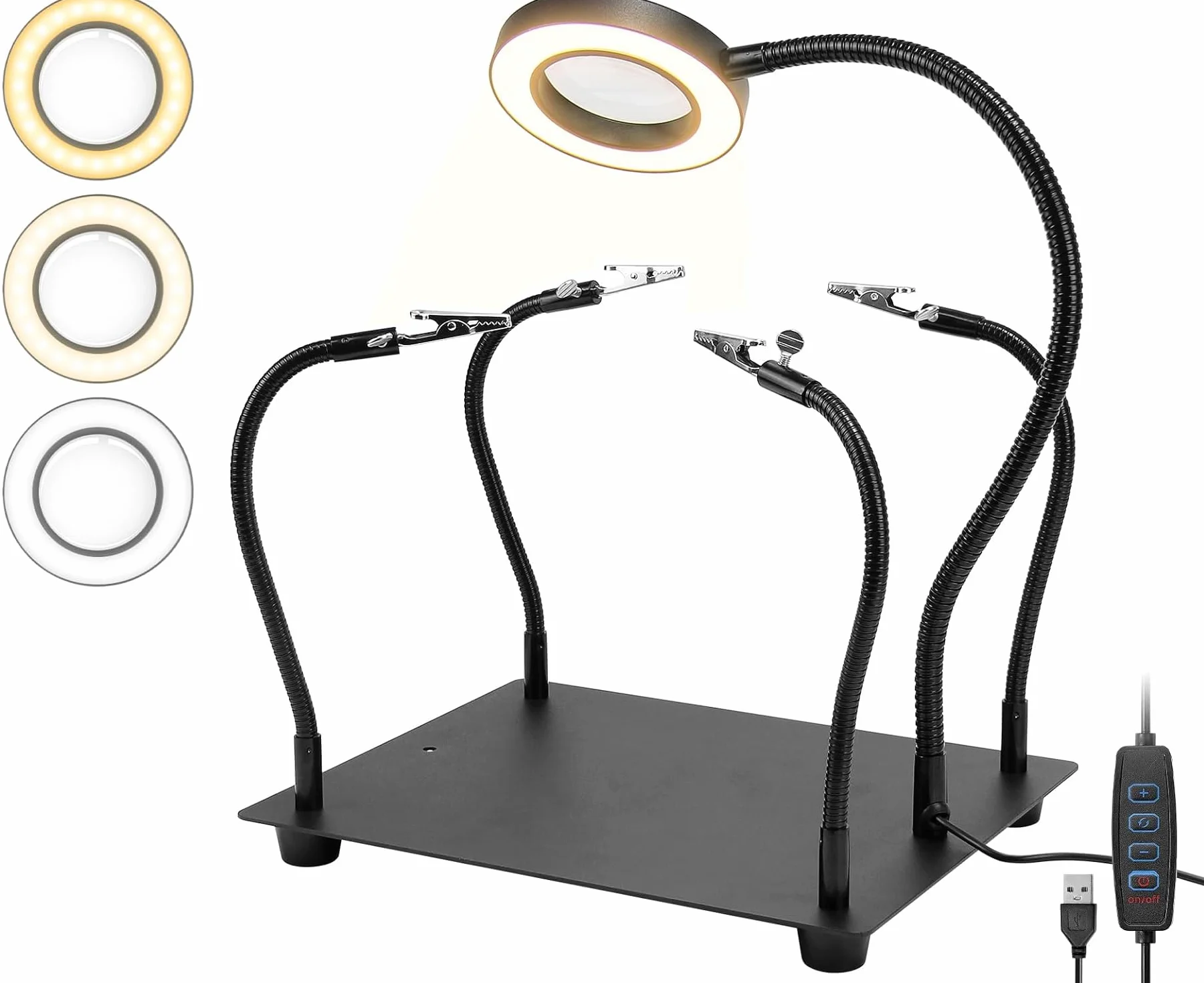 Troisième main - Aide à la soudure troisième main avec 6 loupes lumineuses - Station de soudage avec 4 bras flexibles et lampe loupe LED - Aide à la soudure pour soudeurs, fabricants de bijoux