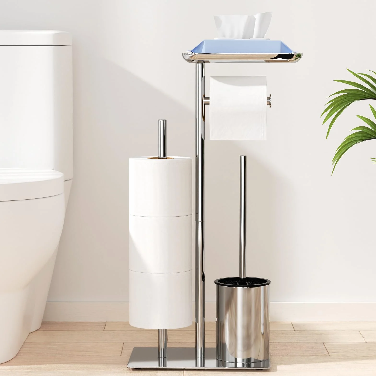 porte-papier papier et porte toilette debout argenté avec brosse WC